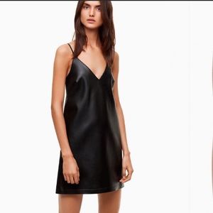 Aritzia Talula Black Faux Leather Mini Slip Dress